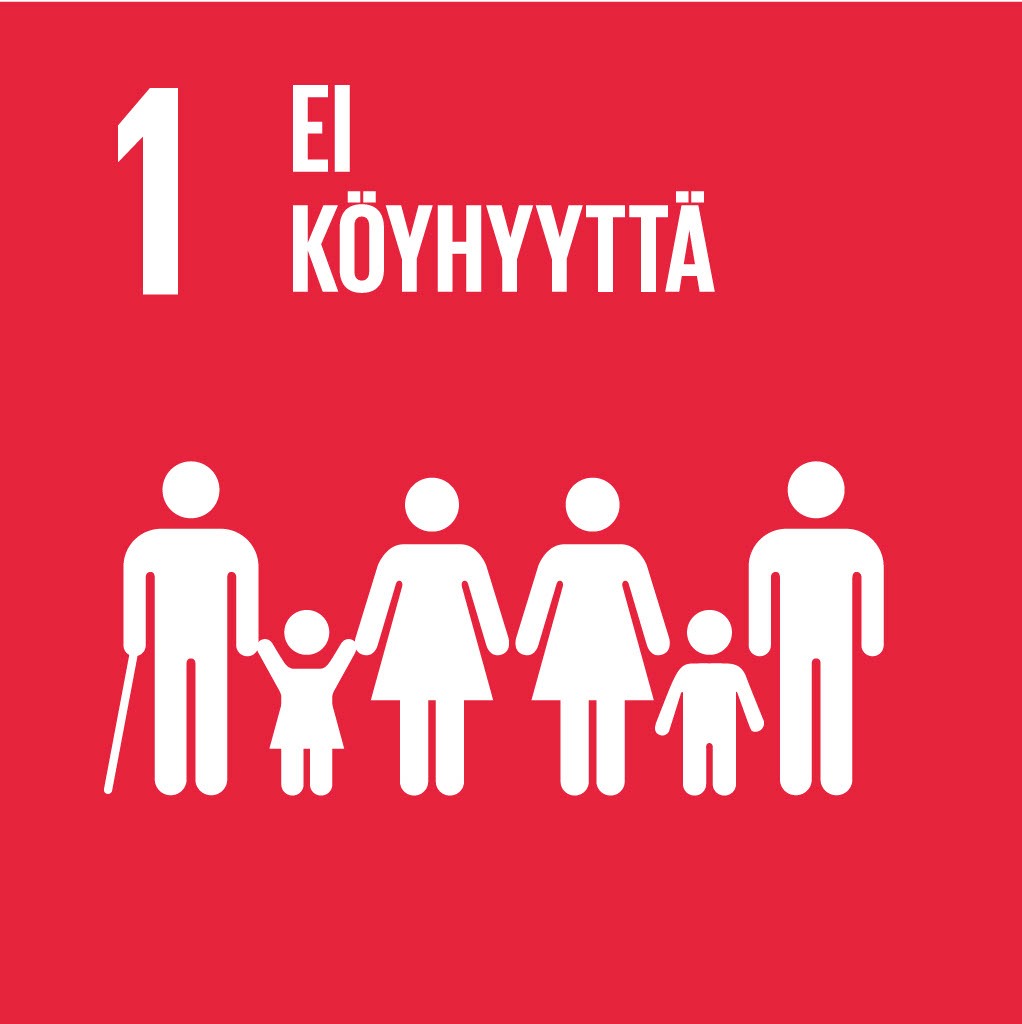 Logo: Kestävän kehityksen tavoite 1 Ei köyhyyttä