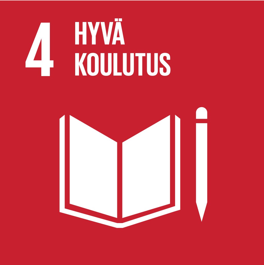 Logo: Kestävän kehityksen tavoite 4 Hyvä koulutus