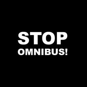 Mustalla pohjalla teksti: STOP omnibus!